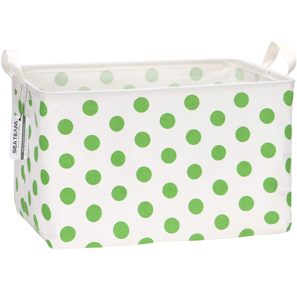 Sea Team Collapsible Canvas Storage Basket with Handles, Waterproof Rectangle Bin, Foldable Closet Organizer, 16.5 x