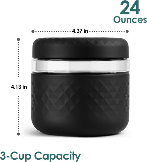 24 oz Glass Lunch Bowl Container with Lid | Leak & Spill Proof, BPA-Free, Microwave & Dishwasher Safe, Airtight Meal