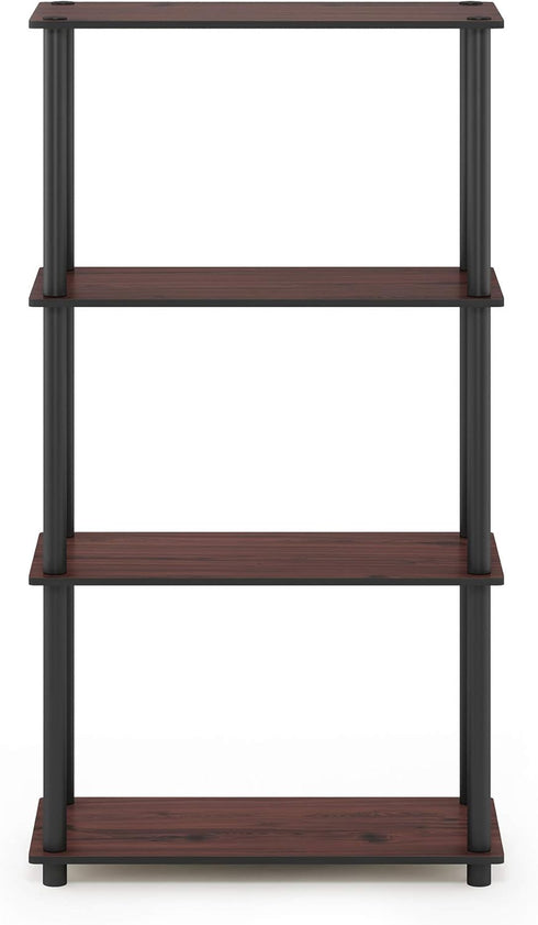 Furinno Turn-N-Tube 4-Tier Multipurpose Shelf Display Rack, Dark Cherry/Black Round Tubes