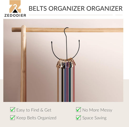 ZEDODIER Belt Hangers, Black Closet Organizer Hook Rack for Belts, Ties, Scarves, Hats