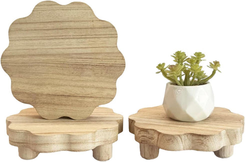 DEMULANS 3 Pack Small Scalloped Wood Risers for Display ,Wooden Stands with Removable