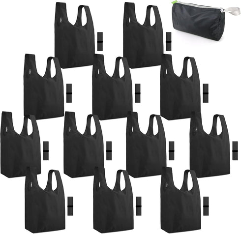 BeeGreen Black Reusable Grocery Bags Shopping Bags for Groceries 12 Pack Heavy Duty