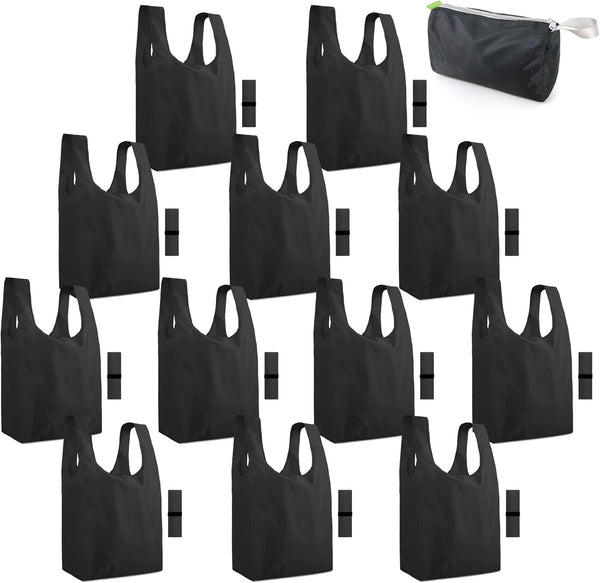 BeeGreen Black Reusable Grocery Bags Shopping Bags for Groceries 12 Pack Heavy Duty