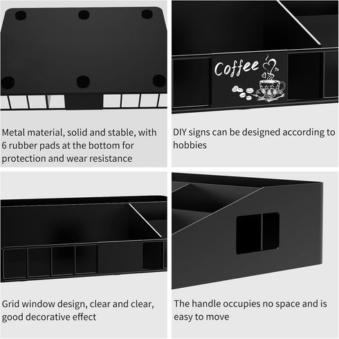 Coffee Station Organizer - New Upgrade Metal Coffee Bar Organizer for Countertop, Office Breakroom Tea Storage