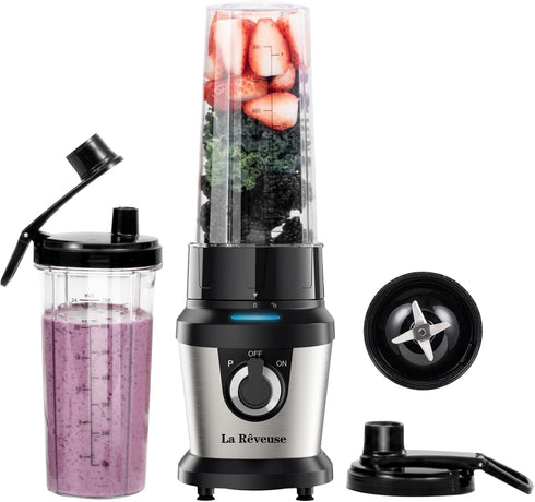 La Reveuse Electric Blender for Shakes and Smoothies, 400W with 2 x 24 Oz Blending Cups and To Go Lids, BPA-free