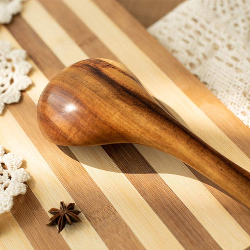 Wooden Kitchen Utensils Set, 5 PCs Natural Acacia Spurtle Set for Non-stick Pan, Ladle, Wok Spatulas, Salad Fork