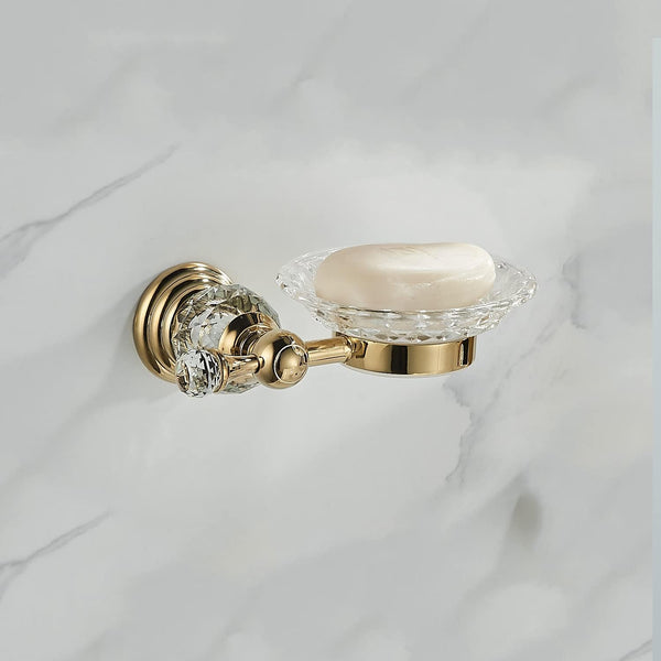 WOLIBEER Crystal Soap Dish Holder, Polished Gold Shower Soap Holder Stainless Steel