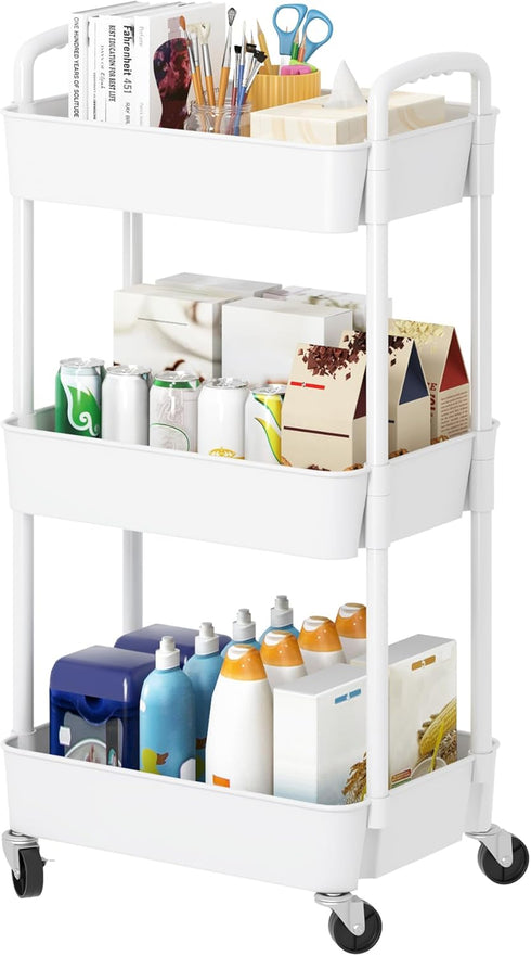 Laiensia 3-Tier Rolling Cart with Wheels,Multifunction Utility Storage Carts, Kitchen Storage Organizer,Mobile