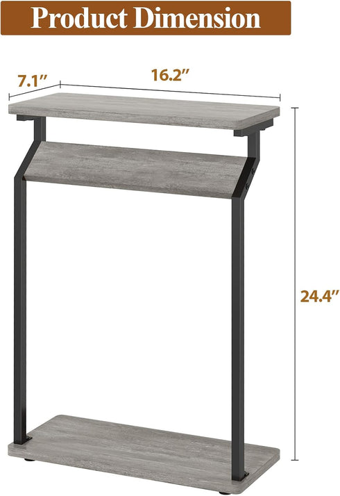 Livofloral Narrow End Tables for Small Spaces, Skinny Grey Side Table Living Room, Small Narrow Side Table for Couch