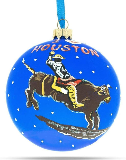 I Love Houston, Texas Glass Ball Christmas Ornament - 4 Inches