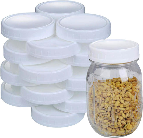 2 Dozen Regular Mouth Mason Jar Lids - Plastic Storage Caps for Canning Jars, Standard, Dia 70mm, White