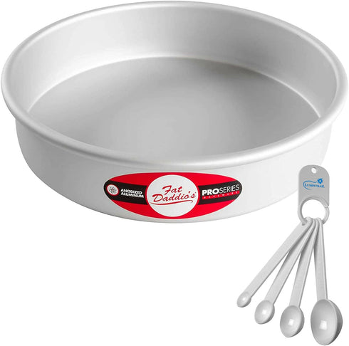 Lumintrailx Fat Daddios Round Cake Pan, 9 x 2 Inch Silver, with Lumintrail Measuring Spoon Set