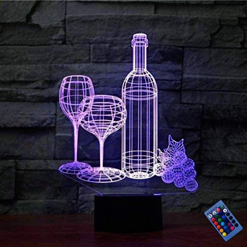 Optical Illusion 3D Red Wine Cup Night Light, 16 Colors Changing USB Powered LED Table Desk Lamp with Remote Control