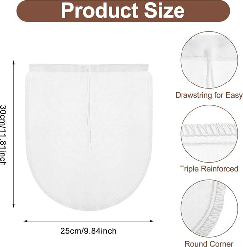 COMNICO 3 Pack 12" 10" Cheese Bags, x Nylon Reusable Fine Mesh Cheesecloth Strainer Nut Tea Beer Juice Filter Cloth