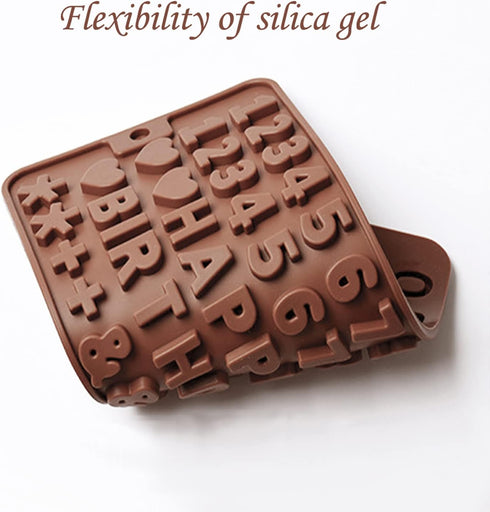 Silicone Letter Number Molds, Reusable Chocolate Molds with Happy Birthday Cake Decorating Symbols