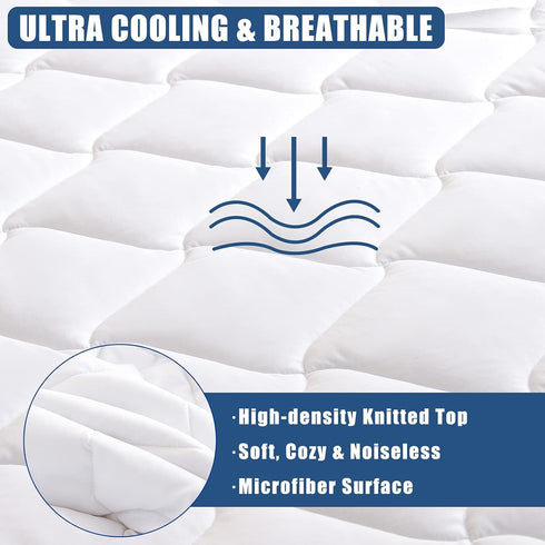 Full Size Quilted Waterproof Mattress Pad, Breathable Cooling Protector, 21 Inches Deep Pocket, Noiseless Cover
