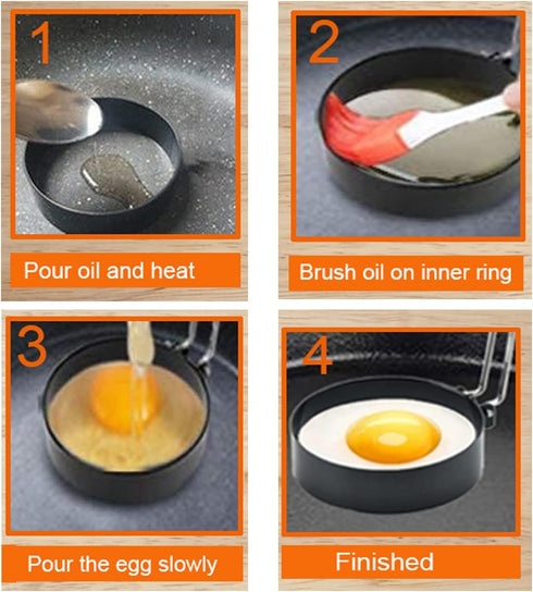 WOWITIS 4'' Set, 4 Packs 1X 1X Upgrade Large Egg Rings Stainless Steel Round Egg Maker Mold, Anti-scalding Grill, Oil