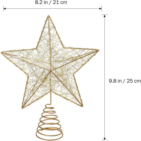 10 Inches LED Christmas Tree Topper, Glitter Gold Hollow Star Treetop, Christmas Ornaments for Tree Decor