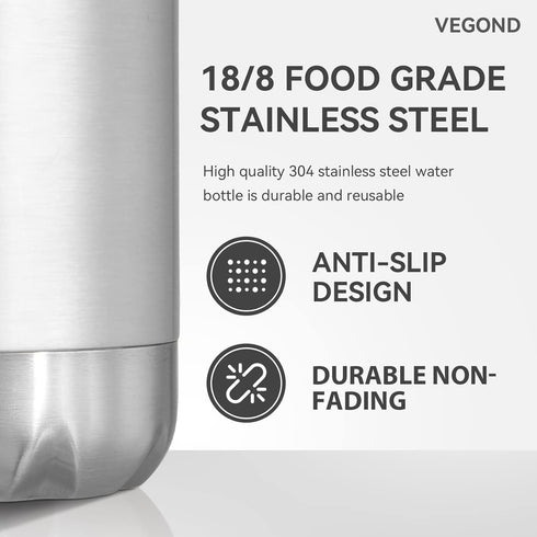 VEGOND 17oz Stainless Steel Water Bottles Bulk, Reusable Metal Sports Water Bottle, Keeps Drinks Hot and Cold, BPA Free