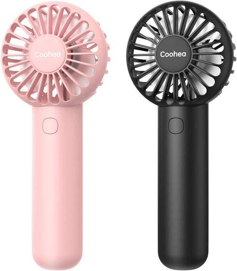 2-Pack Handheld Fan Portable Fan for Travel, 3 Speeds Mini Battery Operated Fan with Base Lanyard, Pink+Black