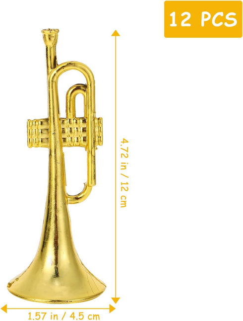 12pcs Golden Trumpet Musical Instruments Mini Plastic Trumpet Models for Christmas Tree Wreath Home Party DIY Hanging