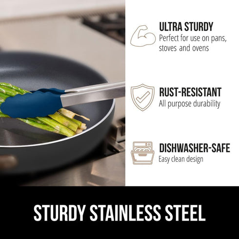 GORILLA GRIP Stainless Steel Kitchen Tongs, Heat Resistant, 9 + 12 Inch, Set of 2 BBQ Tong with Non Scratch Silicone Tip