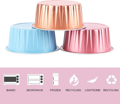 EUSOAR Baking Cups Aluminum Foil, 5oz Pack of 30 Blue Red Rose Gold Cupcake Cups with Lids, 125ml Pie Ramekins, Desserts Flans, Custard Cake Pudding Cups, Catering Party Favor