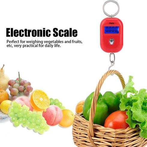 Mini Electronic Scale, Red Portable Fish Weighing Scale, 25Kg/5G Digital Pocket Key Chain Weight Hook for Kitchen