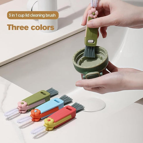 3 in 1 Cup Lid Cleaning Brush, 2024 New Crevice 3 in 1 Multifunctional Cleaning Brush Portable Cup Lid Cleaner with Brush for Tumbler Cup, Narrow Neck Bottle, Sport Water Bottle (3 pcs) by Lifeuping