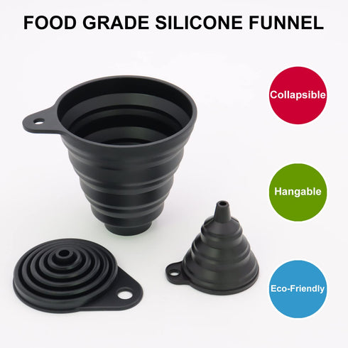 3 Sizes Kitchen Funnel Set, Food Grade Silicone Collapsible Funnels for Filling Bottles, Liquid & Powder Transfer