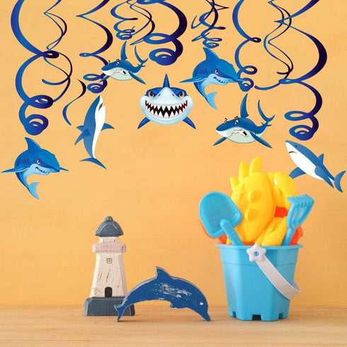 30PCS Shark Hanging Swirls Decorations - Summer Pool Under the Sea Party Supplies for Baby Shark Birthday