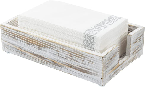 MyGift Shabby White Washed Solid Wood Bathroom Counter Paper Towel Holder, Disposable Napkin Dispenser for Vanity Tray