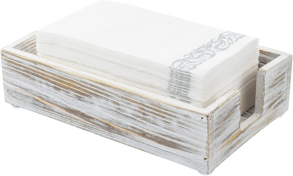 MyGift Shabby White Washed Solid Wood Bathroom Counter Paper Towel Holder, Disposable Napkin Dispenser for Vanity Tray