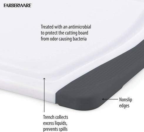 Farberware Nonslip Poly Cutting Board, 8x10-Inch, Gray and White