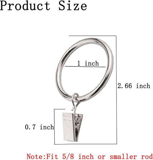 16 Pack Curtain Rings with Clips, Window Clip Rings, Hangers for Drapery, Mini 1 Inch Diameter, Fits up to 5/8" Rod,