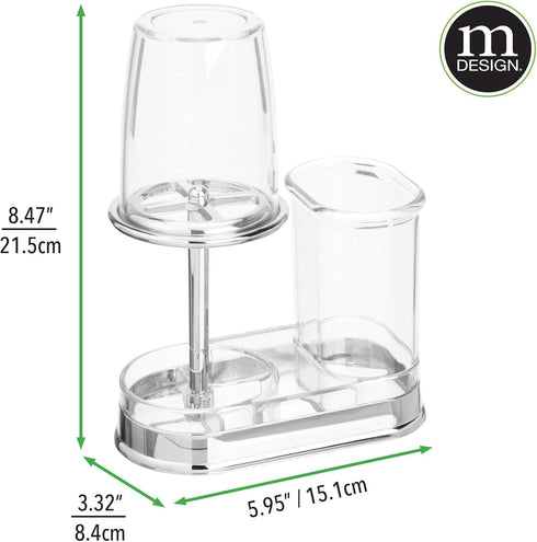 Countertop mDesign Plastic Toothpaste and Toothbrush Holder Center with Cup/Cover - Organizer for Bathroom Vanity