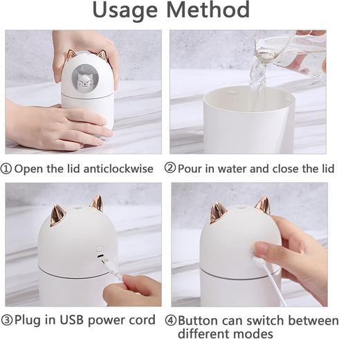 Small Humidifier Cute Portable Cool Mist Humidifier with 12 Pcs Humidifier Sticks 7 Color Night Light USB Air Humidifier for Bedroom Office Desk Car Travel (White+12 Filter Cotton Sticks) by INVODA