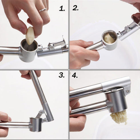 Makidar Stainless Steel Garlic Press Extended Handle Heavy Duty Garlic Mincer and Crusher Manual Kitchen Tool