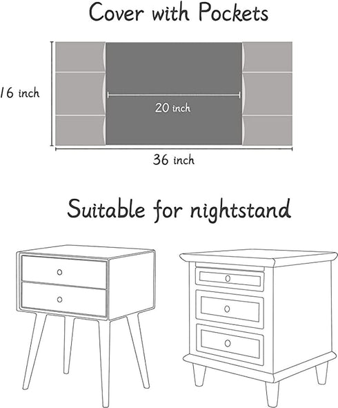 Stripes-16x36 Inch SIELUNO Nightstand Cover, Rectangle Bedside Tablecloth with Pockets and Tassel, Cotton Linen
