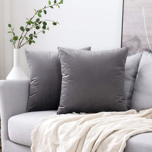 MIULEE 24x24 Inch Euro Sham Velvet Pillow Covers, Set of 2 Large Square Decorative Pillows - Dark Grey Super Soft