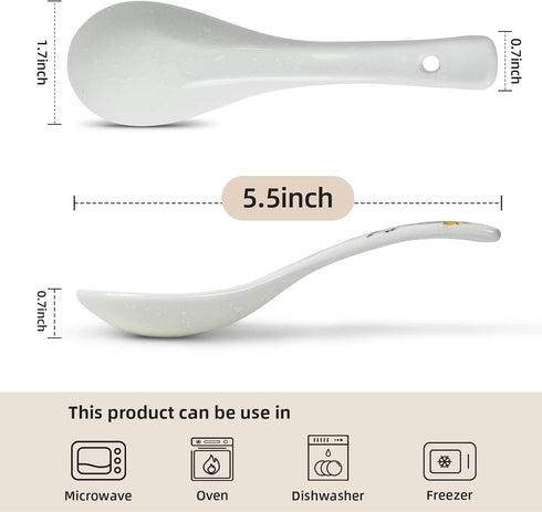 6 Pieces Japanese Retro Ceramics Soup Spoons Japanese Style Rice Spoon Flatware Asian Chinese Serving Spoons Appetizers Tableware Meal Partner for Salad Ramen Noodles Wonton