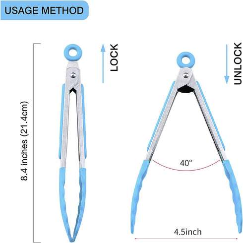 MSY BIGSUNNY Kitchen Food Tongs - 7" Mini Silicone Serving Tongs - Set of 3 (Blue) by MSY BIGSUNNY