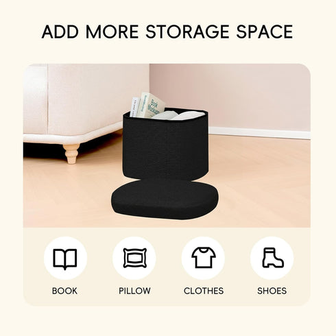 16.1"x12.2"x12.2" PINPLUS Storage Ottoman Boulce Tufted Oval Small Ottomans Bench Foot Rest with Storage (Black)