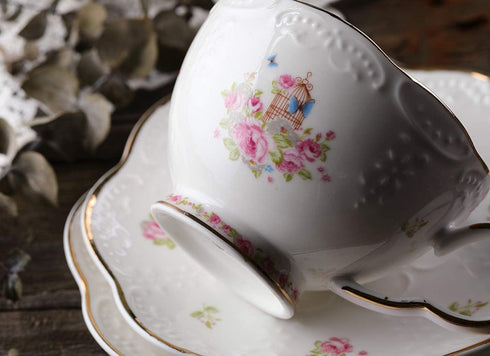 Eplze 2 sets YBK Tech Strengthen Porcelain Coffee Pot Ceramic Teapot- Pink Rose (Teapot+ of cup and saucer)