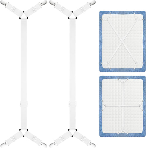 Morcheiong 2 Pack Bed Sheet Fasteners Straps, Adjustable Holder Bands with Clips for Bedding Tie Downs