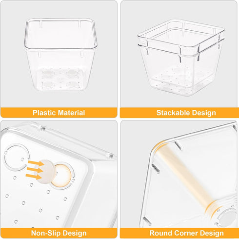 SMARTAKE 22-Piece Drawer Organizer with Non-Slip Silicone Pads, Clear Storage Trays for Makeup, Jewelry, Utensils