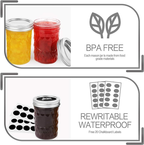 8OZ, 8 OZ 20 Pack,Extra 20 VERONES Mason Jars Canning Jars Jelly Jars with Regular Lids and Bands, Ideal for Jam