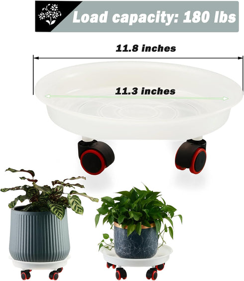 6 Packs 11.8 inches Large Plant Caddy Plant Saucers on Wheels Rolling Plant Stands Heavy-Duty Plant Dolly Plastic
