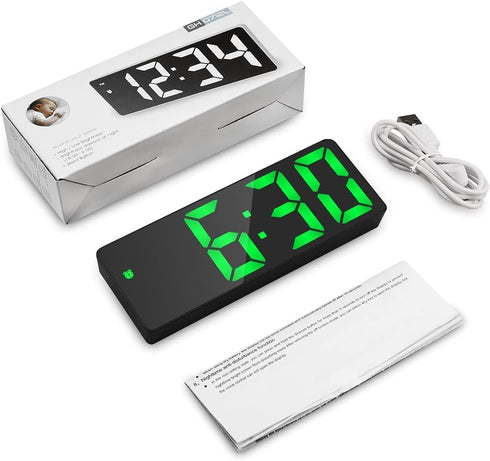 AMIR Alarm Clock, LED Desktop Clock with Temperature Display, Adjustable Brightness for Home (Plug Not Included)