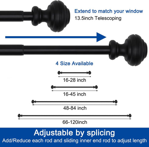 Curtain Rods for Windows 48-84 inch, 3/4 inch Heavy Duty Adjustable Decorative Rods for Bedroom and Living Room